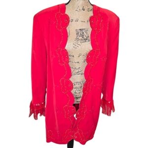 Psalm CIV‎ Red Beaded Embroidered Jacket Blazer Plus Size 20